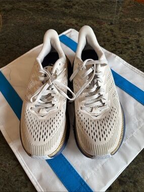 Hoka Women's Cream and Gold Running Sneakers